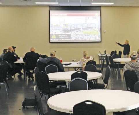 BNSF RAILWAY POLICE DEPUTY CHIEF Amanda Voborny, at the City of St. Paul’s request, led an Operation Lifesaver Railroad Investigation and Safety Course at the St. Paul Civic Center last Thursday. (Michael Rother)