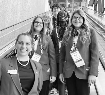 ST. PAUL FCCLA members pictured at the National Leadership Conference in Seattle, Washington are (back row): Josef Kaslon; (third row): Alyssa Ritter and Neema Murithi; (second row): Madison Harrahill and Abigail Hirschman; and (front row): Audrey Anderson. Courtesy Photo