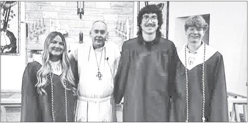 CHRIST LUTHERAN CHURCH in St. Paul honored members of its congregation that were a part of the St. Paul High School Class of 2025 on Sunday, May 4th. Pictured following the service are Brooke Peetz, Reverend John Doolittle, Landon Fitzgerald, and Drew Feeken. Courtesy Photo