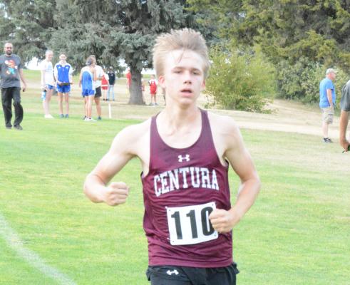 ZAVERY JENSEN was one of several Centurions to battle the hills at the Ravenna Invite last week. Jensen placed fiftieth in the crowded field.