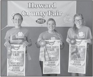 THE SENIOR MEAT GOAT SHOWMANSHIPexhibitors were Koryn Klein with third place, Madison Krehmeyer with second place, and Mallory Tuma with first place.