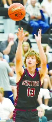 CENTURA’S BARRETT FRIES pulls up for a shot during last week’s New West All-Star Classic in Minden. Fries had six points for the LouPlatte Conference All-Stars. Photos by Jordan Coslor