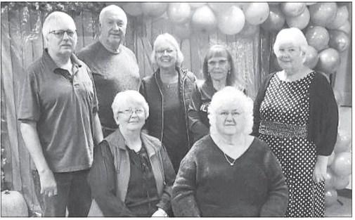 MEMBERS OF THE ELBA HIGH SCHOOL CLASS OF 1975 that were present for the class’s forty-ninth reunion during the Elba All-School Class Reunion included (back row): Jim Pearson, Charlie Oeltjen, Beverly (Novotny) Obermiller, Mary Del (Paczosa) Roy, and Linda (Jensen) Ambrose; (front row): Annie Tuma and Barb (Jonak) Tuma. Courtesy Photo