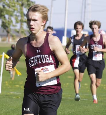 CENTURA’S ZAVERY JENSEN paced the Centurions at last week’s district cross country meet, with the underclassman completing the course in 20:39.93 for thirty-ninth. (Michael Happ)