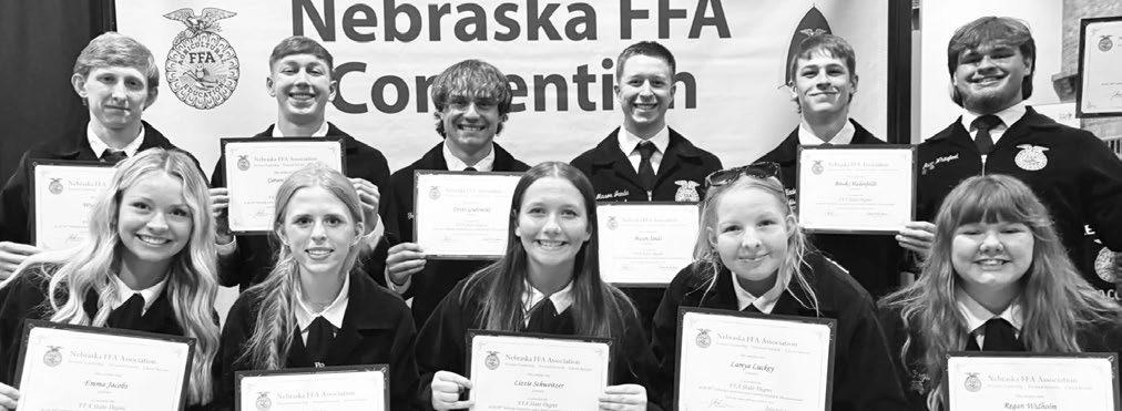 CENTURA HIGH SCHOOL STUDENTS who received the Nebraska State FFA Degree at the 98th Annual Nebraska State FFA Convention in Lincoln late last month included (back row): Wyatt Adams, Carson Harder, Trevin Grabowski, Mason Janda, Brooks Hadenfeldt, and Gavin Whitefoot; (front row): Emma Jacobs, Jalee Lewandowski, Lizzie Schweitzer, Lamya Luckey, and Regan Widholm. Courtesy Photo
