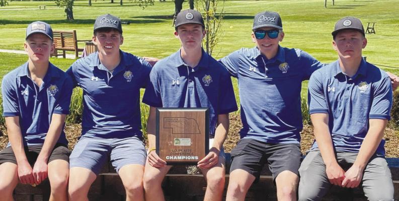 Members of the St. Paul conference championship boys golf team include Casen Kavan, Beau Paro, Maddox Quinn, Jackson Wegner, and Sawyer Kavan