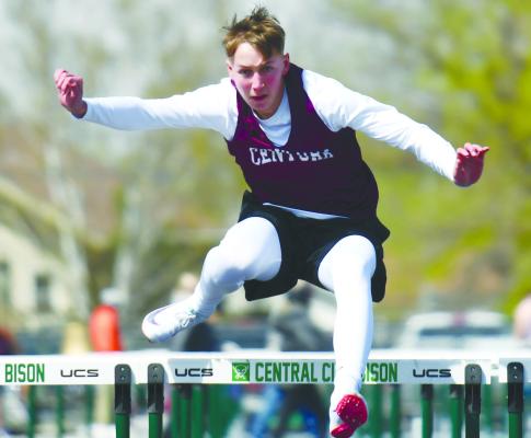 CARSON HARDER was one of three Centurions to tackle the timbers at Central City on Friday afternoon. Harder placed fifteenth in the boys’ 110-meter hurdles. Photo by Jordan Coslor