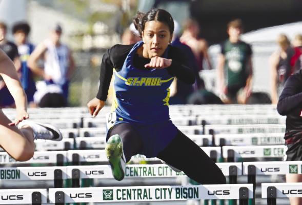 ZAYA LEWIS swept the hurdle races at the LouPlatte Conference Track Meet last Friday afternoon. Lewis won the 100-meter race in 15.20 and took the title in the 300-meter race in 46.76.