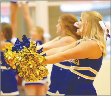 ALIYAH EACKER helped cheer on the St. Paul Wildcat volleyball team last Tuesday evening when the Wildcats traveled to Ord to take on the Chanticleers. St. Paul swept their LouPlatte Conference foes during their second outing of the season. Photo by Michael Happ
