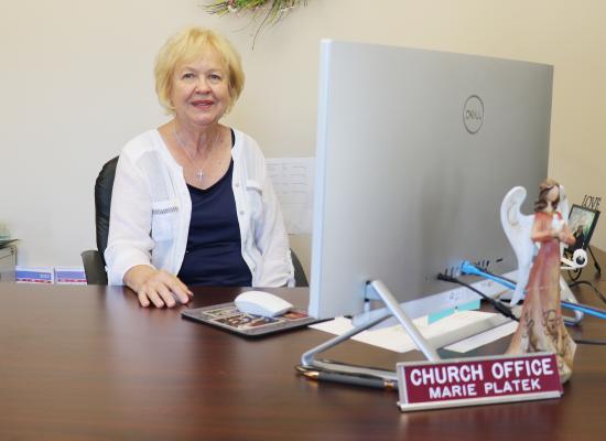 MARIE PLATEK, who has been employed by Sts. Peter and Paul Catholic Church in St. Paul for roughly thirty years, over twenty of which as the parish’s office secretary, is set to retire from her position at the end of the month. (Michael Rother)