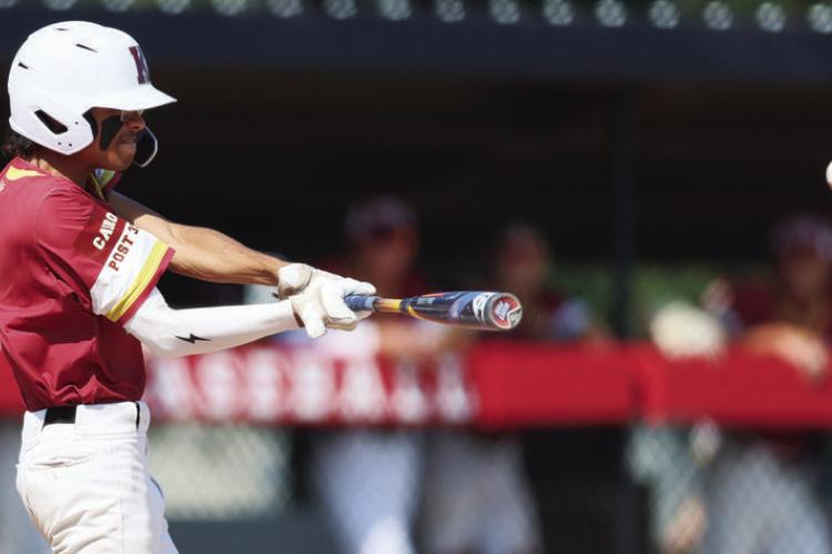 SPENSIR JAROS connects with a pitch and drives the ball to the outfield in Centura’s second-round loss to Malcolm last Sunday. Jaros reached base once in the contest. Photos by Jeromy Vauble