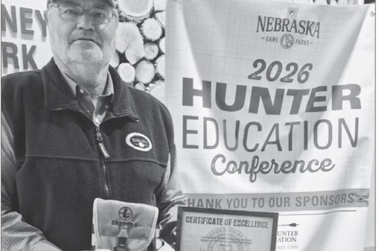 TONY MORROW OF ELBA was recently recognized with a certificate for over thirty years of teaching Bowhunter and Firearm Education in Nebraska at the Hunter Education Conference. Courtesy Photo