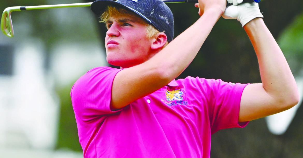 BEAU PARO watches his tee shot from the seventeenth tee box during the second round of the NSAA Class C State Golf Championships at Indianhead Golf Club in Grand Island on Thursday. Paro placed thirteenth in last week’s tournament. Photos by Michael Happ