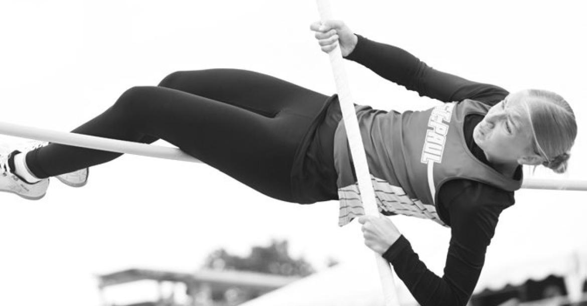 JILLIAN WELLS came off the runway in the girls’ pole vault to clear 9-06 for twentieth place in that event on Friday.