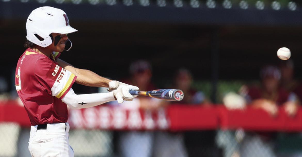 SPENSIR JAROS connects with a pitch and drives the ball to the outfield in Centura’s second-round loss to Malcolm last Sunday. Jaros reached base once in the contest. Photos by Jeromy Vauble
