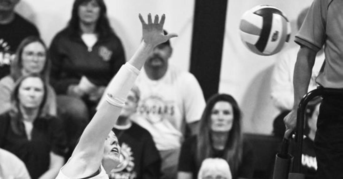 CAYLE GROSSART goes for a kill during Thursday’s match against Nebraska Christian. Photo by Michael Happ