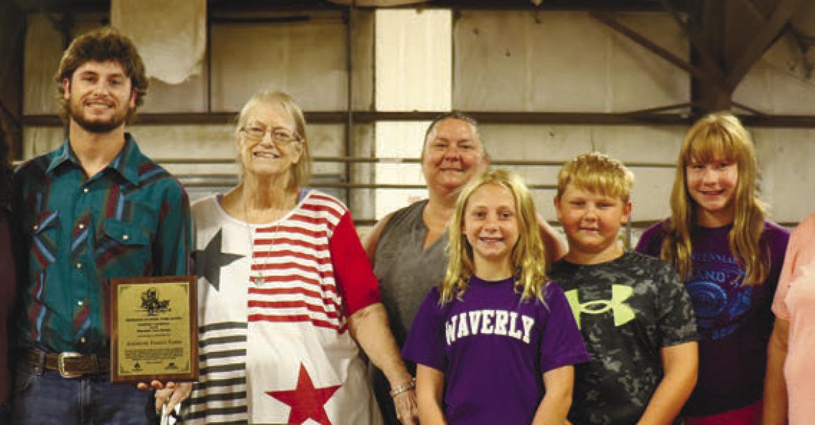 MEMBERS OF THE AMBROSE FAMILY on hand to receive the Pioneer Farm Award last Wednesday included Jeff Ambrose, Carrie Ambrose, Maverick Ambrose, Barb Ambrose, Kelly Everson, Melanie Everson, Hunter Everson, Josie Everson, Linda Ambrose, and Bev Fitzsimmons. Photo by Michael Rother