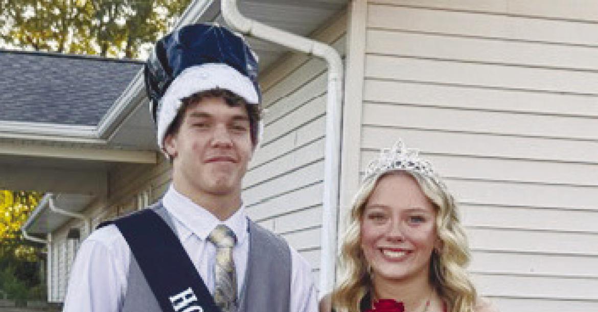 ELBA HIGH SCHOOL crowned its 2026 Homecoming King and Queen on Friday night following the school’s homecoming parade. This year’s king is Ethan Lange, the son of Max Lange and Lacey Lange. The queen is Addison Wysocki, daughter of Brian and Meagan Wysocki. Attendants helping with the coronation were Hollis Polski, son of Jeff and Stacy Polski, and Kenzie Poss, daughter of Michael and Sara Poss. Photos by Michael Happ