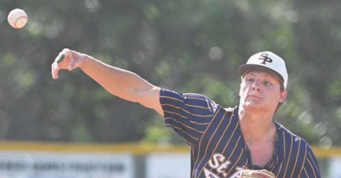 MASON MAJERUS started the game on the mound in St. Paul’s first-round game with Pender, allowing one earned run on three strikeouts.