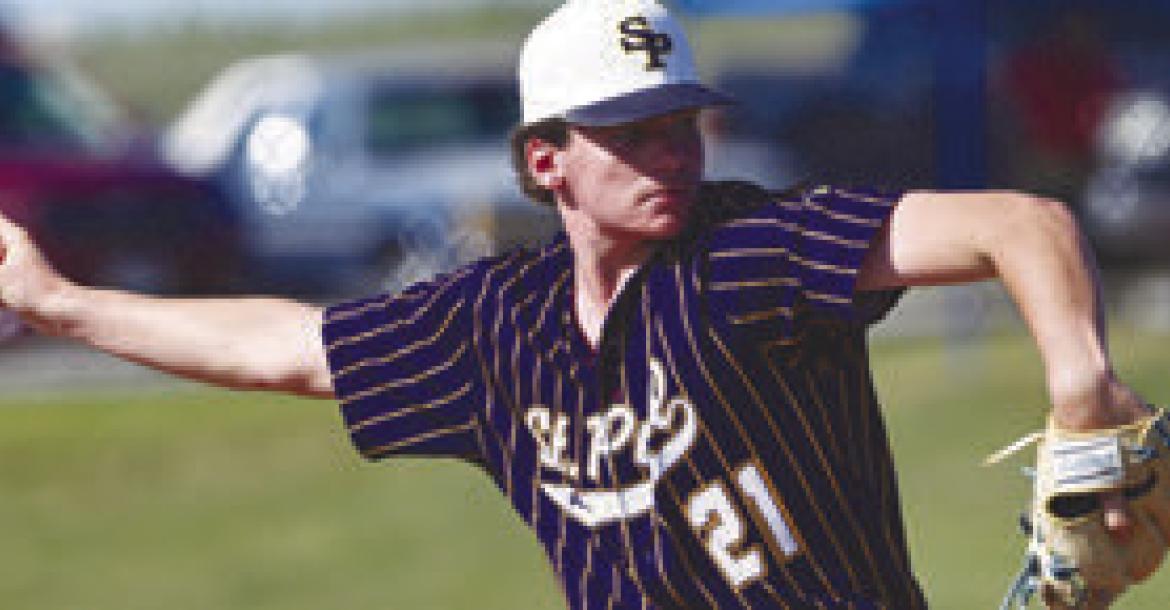 CARTER HAWLEY was one of four pitchers who worked the rubber for St. Paul during the opening round game at the Class C American Legion State Tournament.