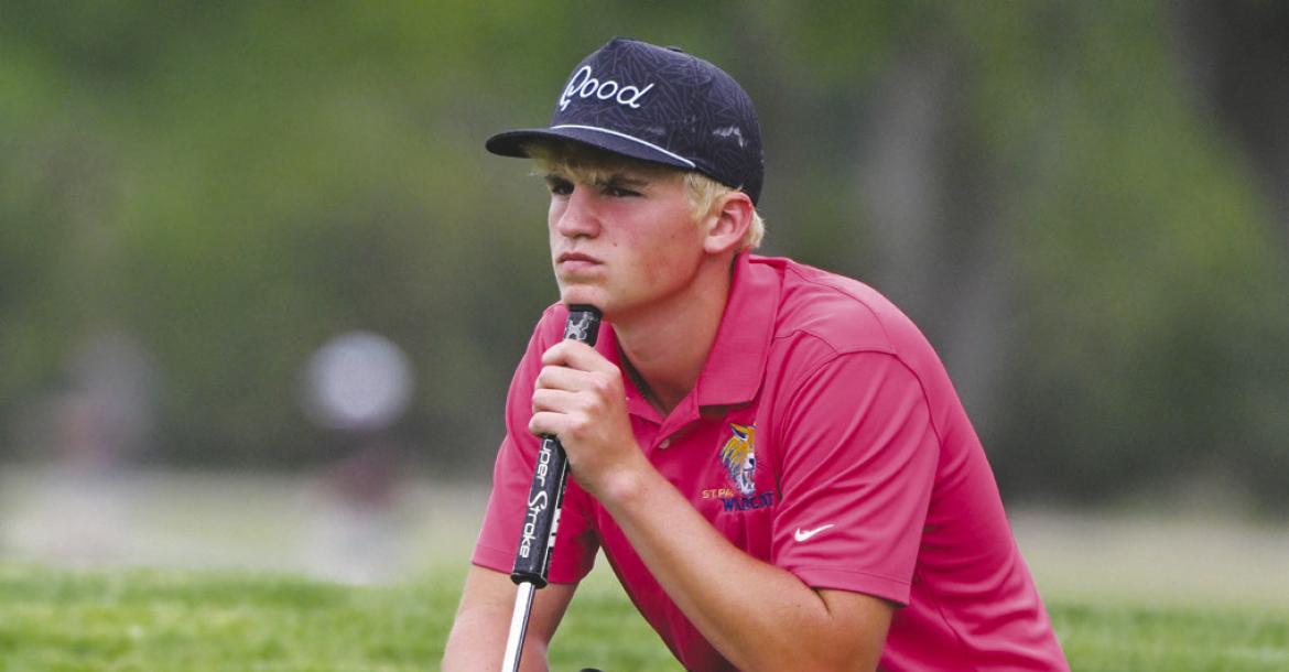 BEAU PARO waits patiently on the first hole of his last round last week at the state golf tournament.