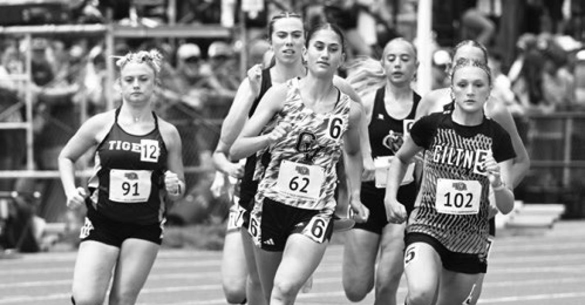 LAUREL MANN placed thirteenth in the girls’ 800-meter run at last week’s NSAA Class D State Track and Field Championships. Photo by Michael Happ